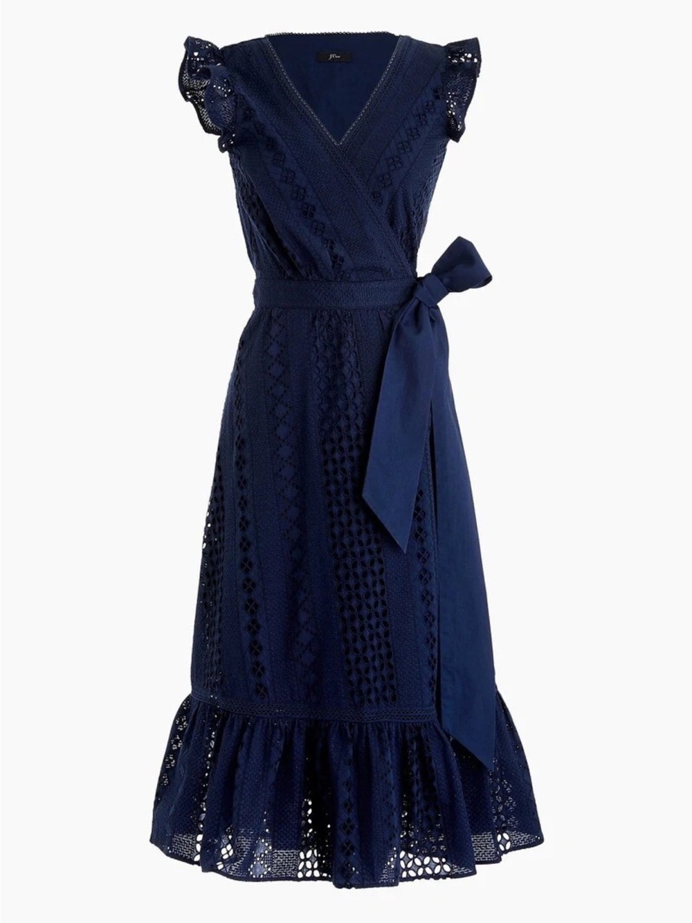 J CREW ALL OVER EYELET NAVY WRAP MIDI DRESS - Picture 2 of 11